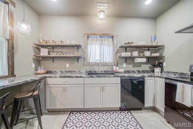 15227 County Road 1110, St James, MO 65559 - kitchen with dishwasher, open shelves, electric stove, a sink, and recessed lighting