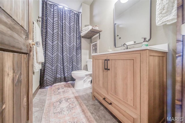15227 County Road 1110, St James, MO 65559 - bathroom with toilet, vanity, and a shower with shower curtain