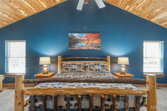 1318 Stormy Point Rd Unit 7, Branson, MO 65616 - bedroom featuring wooden ceiling, vaulted ceiling, carpet floors, and baseboards