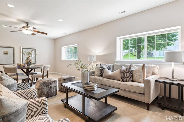 104 Eagle Cove Pl Unit 39B, Saint Charles, MO 63303 - living area featuring a ceiling fan and recessed lighting