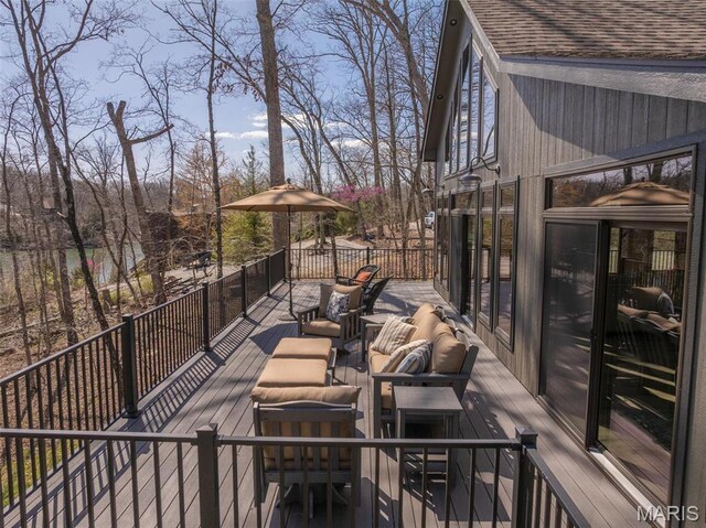 370 Alpine Bend Dr, Wright City, MO 63390 - wooden deck featuring an outdoor hangout area