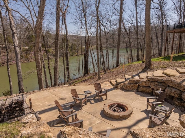 370 Alpine Bend Dr, Wright City, MO 63390 - view of patio / terrace featuring an outdoor fire pit and a water view