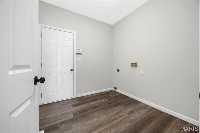 407 Forby Estates Dr, Eureka, MO 63025 - washroom with washer hookup, hookup for an electric dryer, dark wood-style flooring, and baseboards