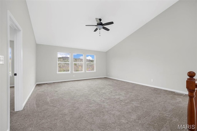 407 Forby Estates Dr, Eureka, MO 63025 - spare room with a ceiling fan, carpet, lofted ceiling, and baseboards