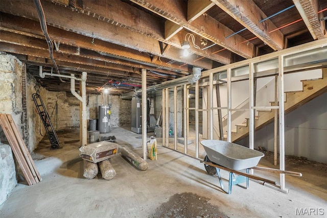 6800 Minnesota Ave, Saint Louis, MO 63111 - unfinished basement featuring electric water heater and stairway