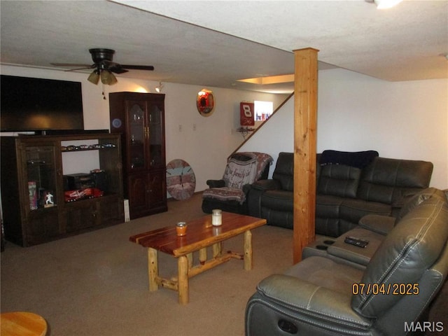 1653 Lakeshore Dr, Cuba, MO 65453 - living area featuring a ceiling fan and carpet flooring