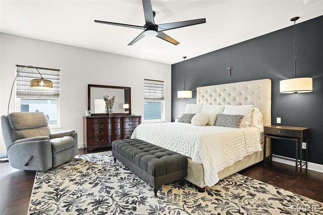 1420 Randle St, Edwardsville, IL 62025 - bedroom featuring dark wood-style flooring, a ceiling fan, and baseboards