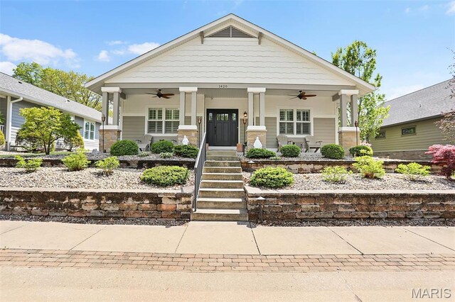 1420 Randle St, Edwardsville, IL 62025 - craftsman inspired home featuring a ceiling fan and a porch