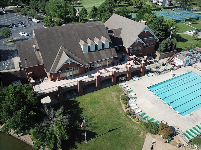 bird's eye view of a pool