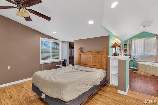14742 Madison Ln, Wright City, MO 63390 - bedroom with vaulted ceiling, wood finished floors, baseboards, and ceiling fan