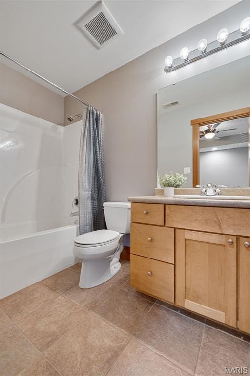 10711 Kennerly Rd, Saint Louis, MO 63128 - bathroom with toilet, shower / bathtub combination with curtain, vanity, and tile patterned flooring