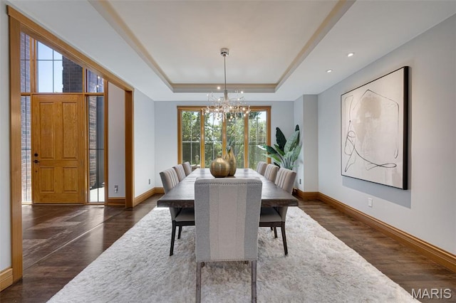 10711 Kennerly Rd, Saint Louis, MO 63128 - dining space with a chandelier, baseboards, dark wood finished floors, and recessed lighting