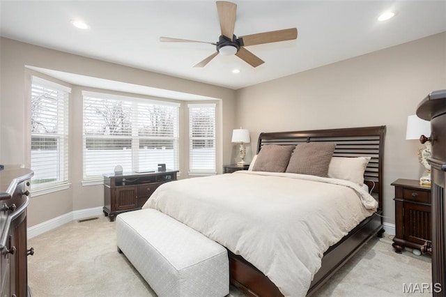 1027 Watering Stone Ct, Pevely, MO 63070 - bedroom featuring light carpet, baseboards, recessed lighting, and ceiling fan