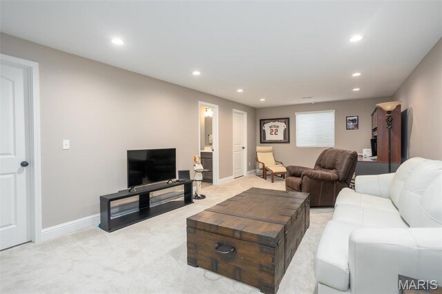 1027 Watering Stone Ct, Pevely, MO 63070 - living area with light carpet, recessed lighting, and baseboards
