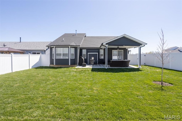 1027 Watering Stone Ct, Pevely, MO 63070 - rear view of property featuring ceiling fan, a patio area, and roof with shingles