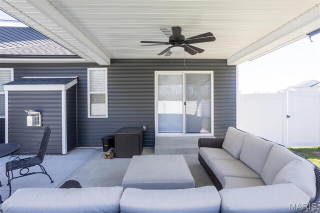 1027 Watering Stone Ct, Pevely, MO 63070 - view of patio featuring outdoor lounge area, ceiling fan, and fence