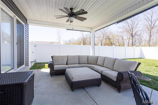 1027 Watering Stone Ct, Pevely, MO 63070 - view of patio / terrace featuring an outdoor hangout area, a ceiling fan, and a fenced backyard