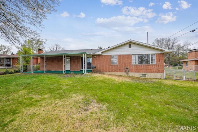 11562 Rock Hampton Dr, Saint Louis, MO 63138 - back of property with brick siding, a chimney, and a gate