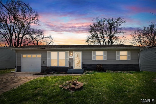 807 Estate Dr, Ofallon, IL 62269 - ranch-style home featuring concrete driveway, a front yard, entry steps, and a garage