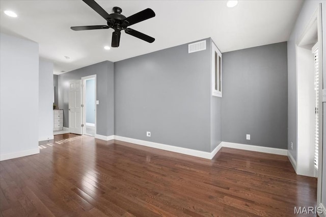 3974 Utah St, Saint Louis, MO 63116 - unfurnished living room with wood finished floors, ceiling fan, baseboards, and recessed lighting