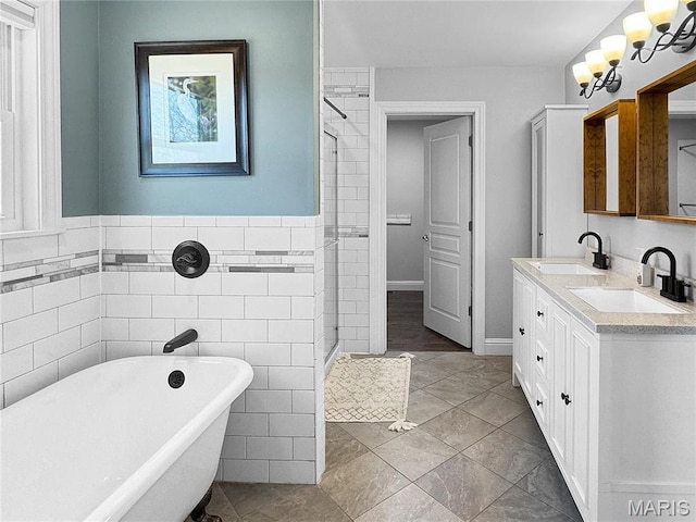 641 Ponderosa Trl, Beaufort, MO 63013 - full bathroom with a freestanding tub, tile walls, and double vanity