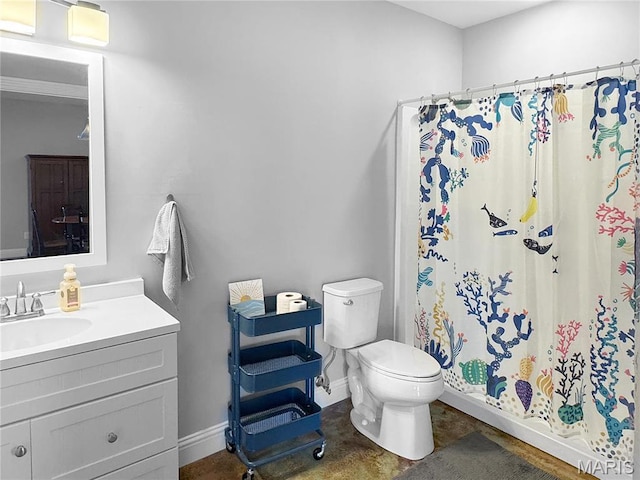 641 Ponderosa Trl, Beaufort, MO 63013 - full bathroom with toilet, vanity, a stall shower, and baseboards