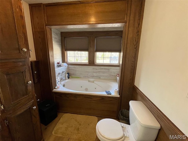 10303 Woodberry Rd, Potosi, MO 63664 - full bathroom with a tub with jets, toilet, and wainscoting