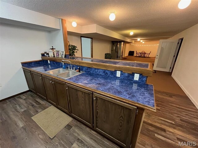 10303 Woodberry Rd, Potosi, MO 63664 - bar area with a sink, dark wood-style floors, a textured ceiling, and baseboards
