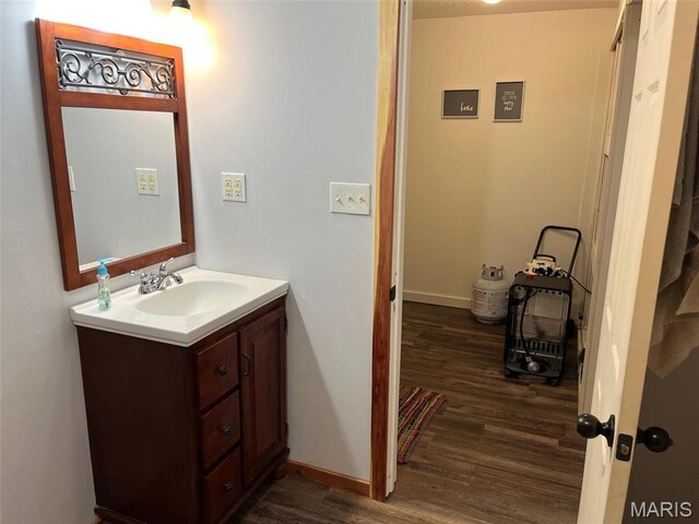 10303 Woodberry Rd, Potosi, MO 63664 - bathroom with vanity, wood finished floors, and baseboards
