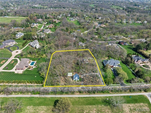 1536 S Mason Rd, Saint Louis, MO 63131 - aerial view of property's location featuring property parcel outlined