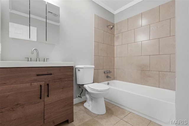 11148 Whispering Oaks Dr, Saint Louis, MO 63136 - bathroom featuring crown molding, toilet, tub / shower combination, tile patterned flooring, and vanity