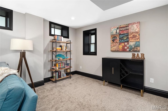 bedroom with carpet floors, baseboards, and recessed lighting