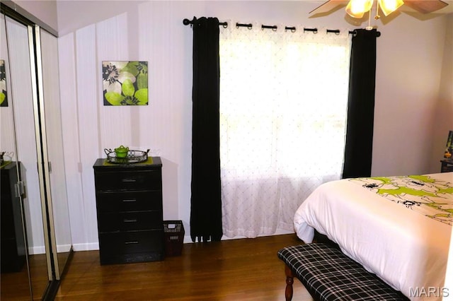 bedroom featuring dark wood-style flooring