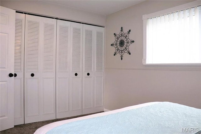 carpeted bedroom featuring a closet