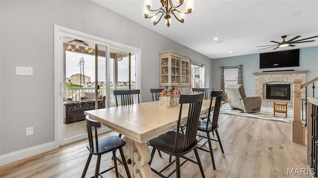326 Summer Glen Ln, Saint Charles, MO 63301 - dining room featuring healthy amount of natural light, light wood finished floors, a ceiling fan, baseboards, and recessed lighting