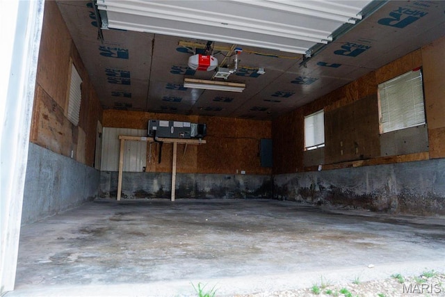 garage with a garage door opener