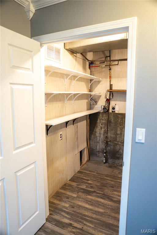 interior space with dark wood-type flooring