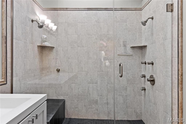 1009 Hemingway Ln Unit H, Weldon Spring, MO 63304 - bathroom featuring a stall shower and vanity