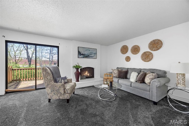 1747 Russet Valley Dr, Saint Louis, MO 63146 - carpeted living room with a textured ceiling and a fireplace