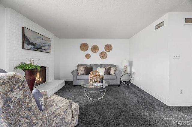 1747 Russet Valley Dr, Saint Louis, MO 63146 - carpeted living area with a textured ceiling, a fireplace, and baseboards