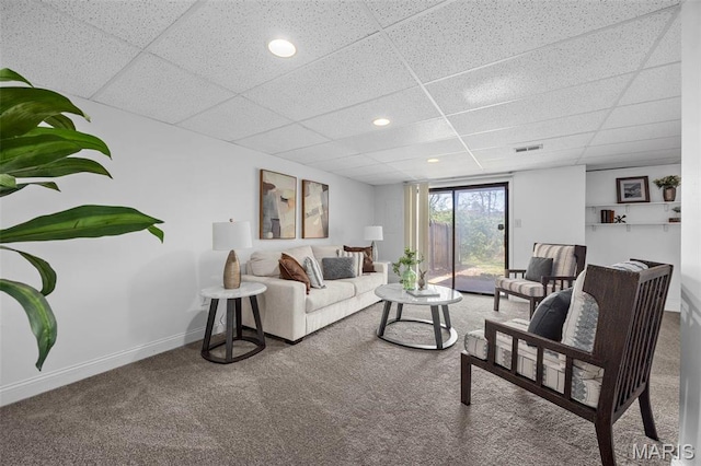 1747 Russet Valley Dr, Saint Louis, MO 63146 - living room featuring carpet flooring, a paneled ceiling, baseboards, and recessed lighting