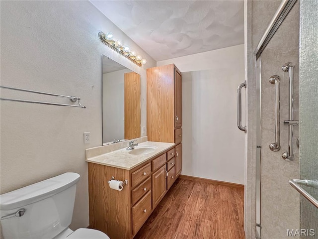 737 Marney Ln, Waterloo, IL 62298 - full bathroom featuring wood finished floors, vanity, and a shower with door