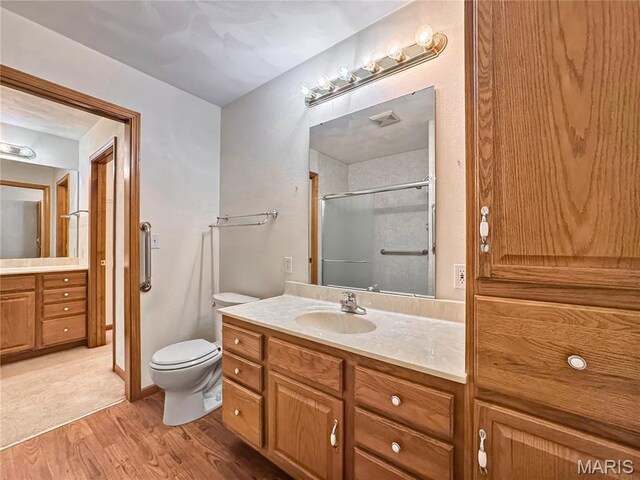 737 Marney Ln, Waterloo, IL 62298 - full bath with vanity, wood finished floors, and a shower with shower door