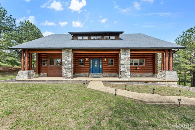 3333 State Highway 177, Cape Girardeau, MO 63701 - rear view of house with a lawn, a shingled roof, and log exterior