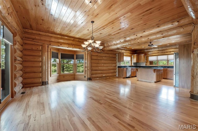 3333 State Highway 177, Cape Girardeau, MO 63701 - kitchen with open floor plan, dark countertops, a chandelier, wooden ceiling, and plenty of natural light