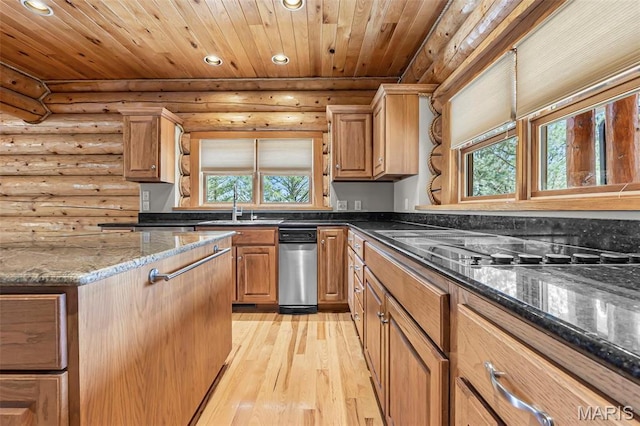 3333 State Highway 177, Cape Girardeau, MO 63701 - kitchen featuring rustic walls, recessed lighting, light wood finished floors, wood ceiling, and a sink