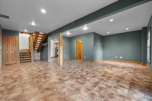 3333 State Highway 177, Cape Girardeau, MO 63701 - finished basement featuring water heater, recessed lighting, stairs, baseboards, and tile patterned floors