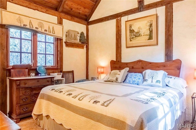 bedroom with wood ceiling