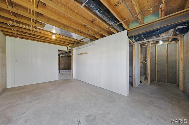 view of unfinished basement