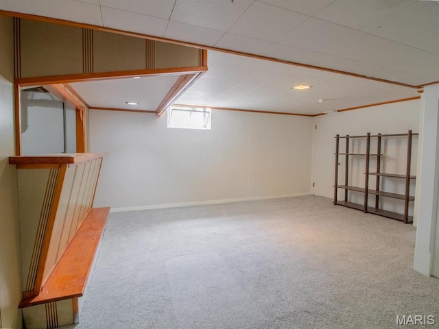 below grade area with carpet flooring